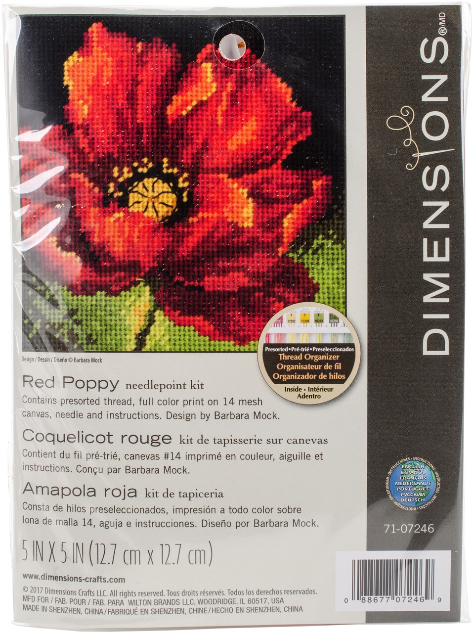 Dimensions Mini Needlepoint Kit 5"X5"-Red Poppy Stitched In Floss